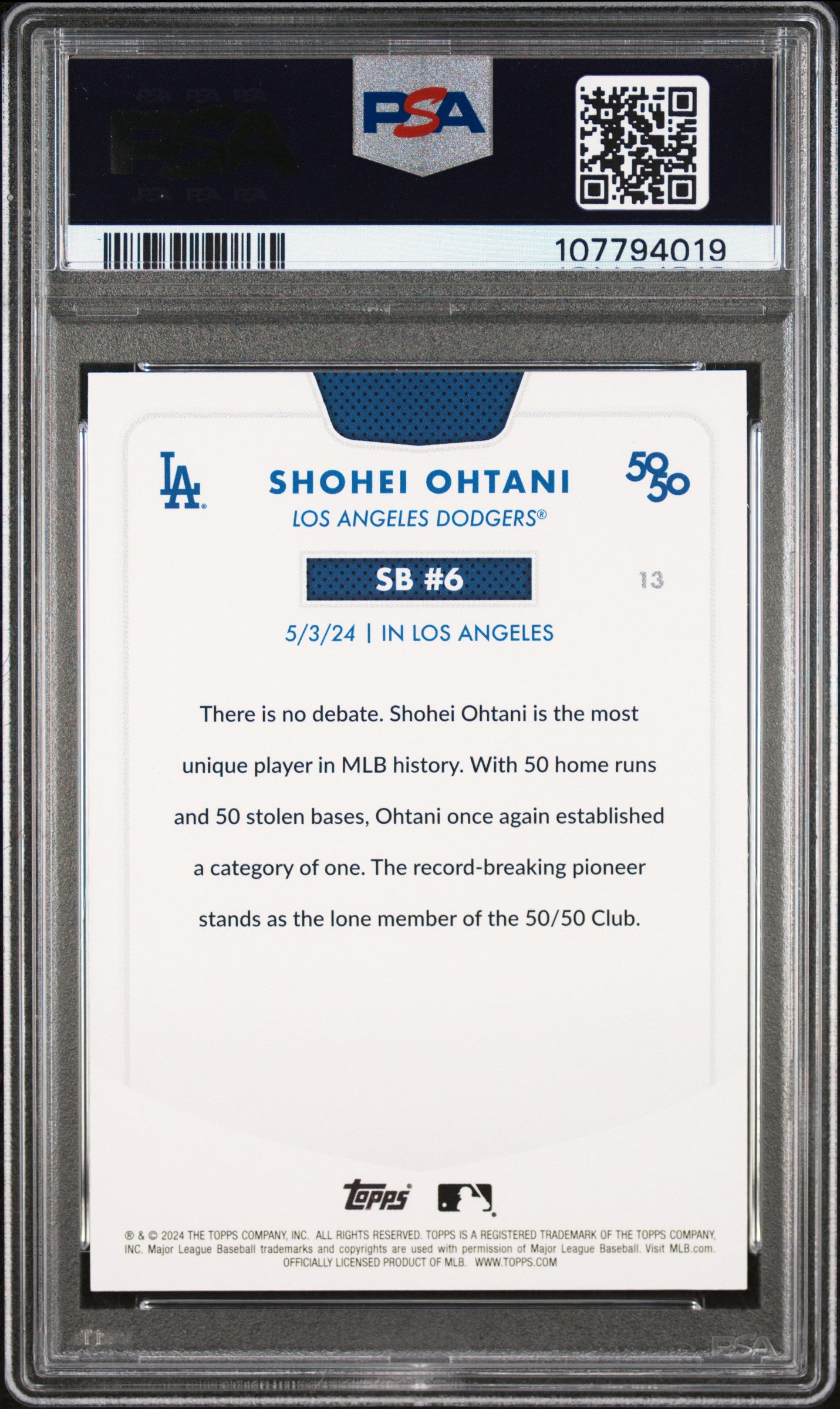 2024 Topps 50/50 Shohei Ohtani #13 Shohei Ohtani PSA 10