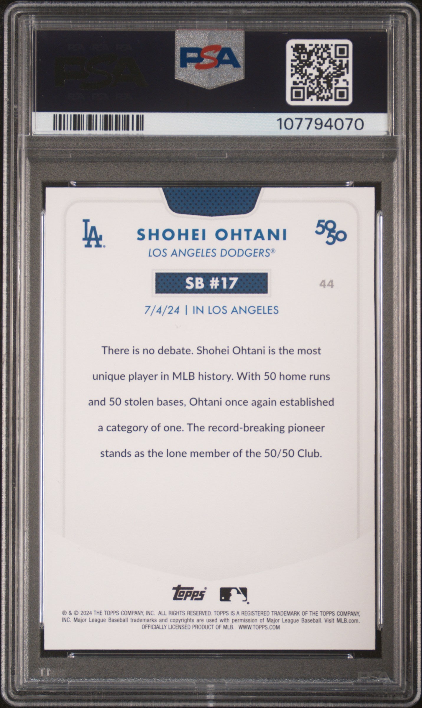 2024 Topps 50/50 Shohei Ohtani #44 Shohei Ohtani PSA 10
