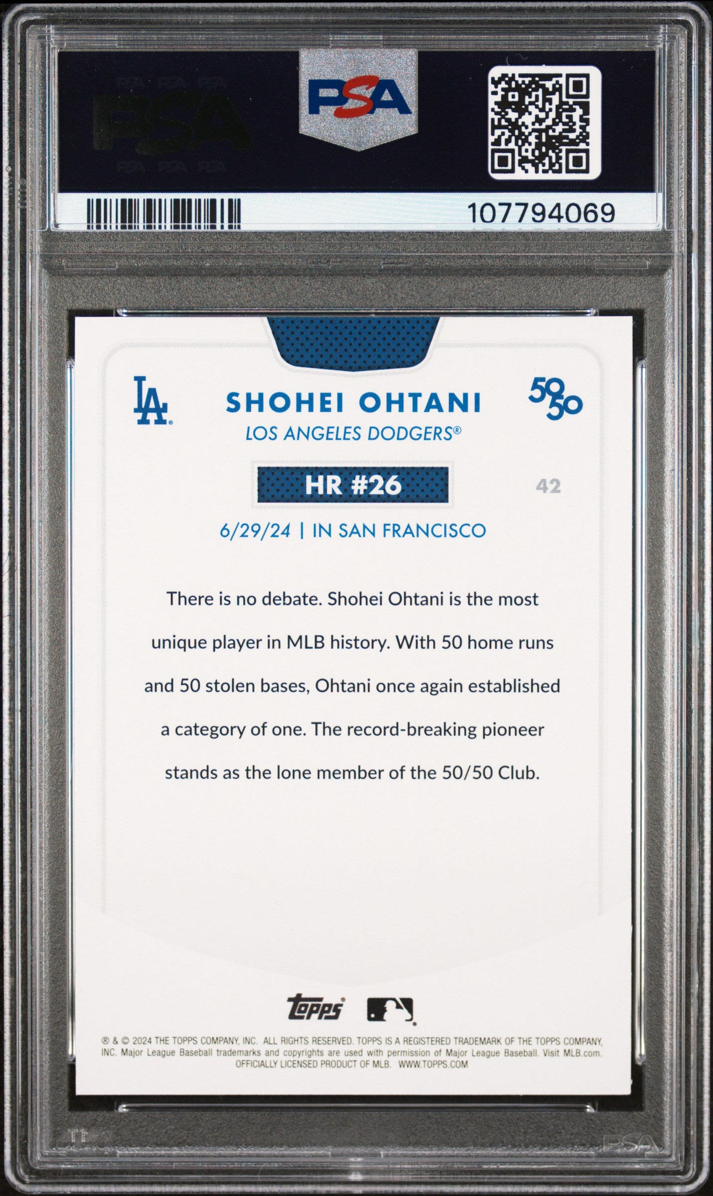 2024 Topps 50/50 Shohei Ohtani #42 Shohei Ohtani PSA 10