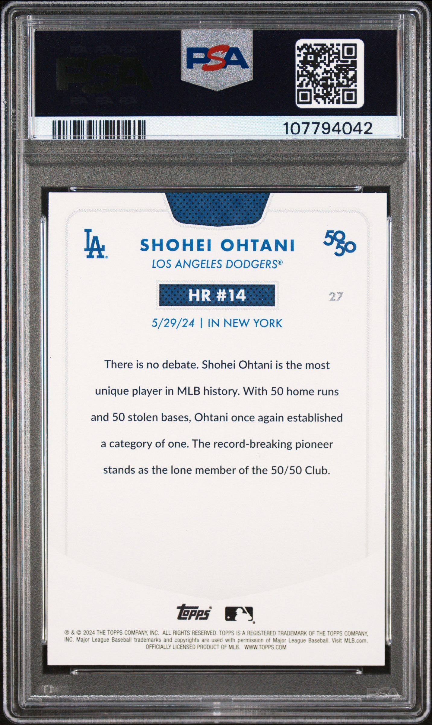 2024 Topps 50/50 Shohei Ohtani #27 Shohei Ohtani PSA 10