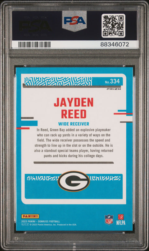 2023 Panini Donruss #334 Jayden Reed Optic Preview-Holo PSA 9