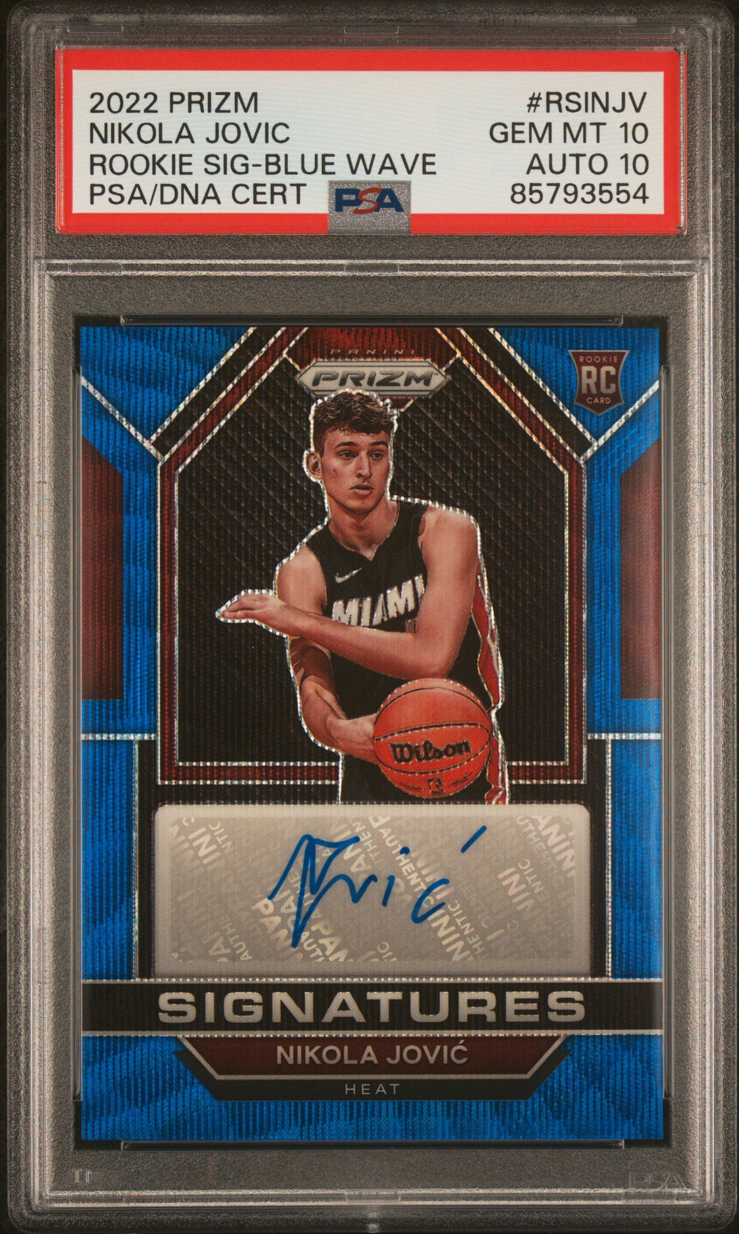2022 Panini Prizm Rookie Signatures Nikola Jovic Rookie Sig-Blue Wave PSA 10