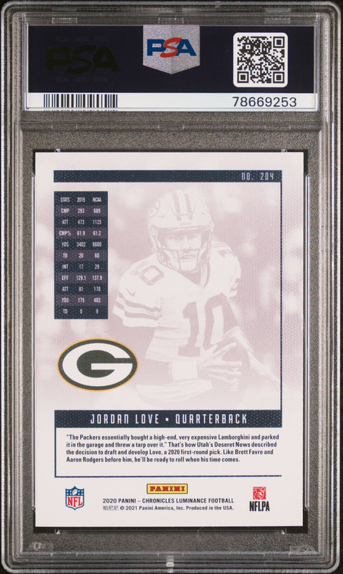 2020 Panini Chronicles Luminance #204 Jordan Love Luminance-Teal PSA 9