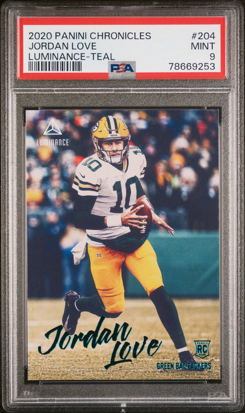 2020 Panini Chronicles Luminance #204 Jordan Love Luminance-Teal PSA 9