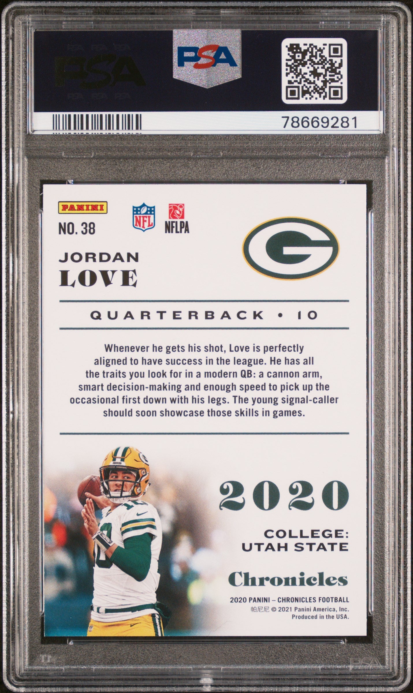 2020 Panini Chronicles #38 Jordan Love PSA 8