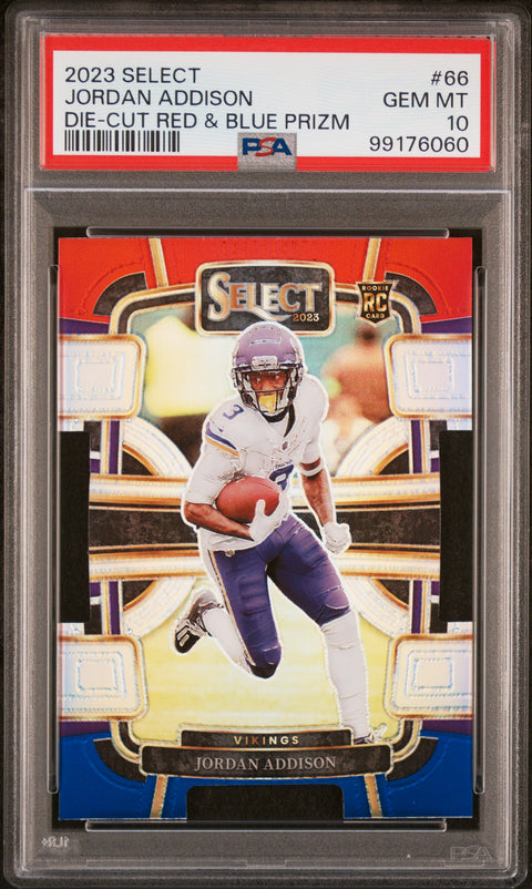 2023 Panini Select #66 Jordan Addison Die-Cut Red & Blue Prizm PSA 10