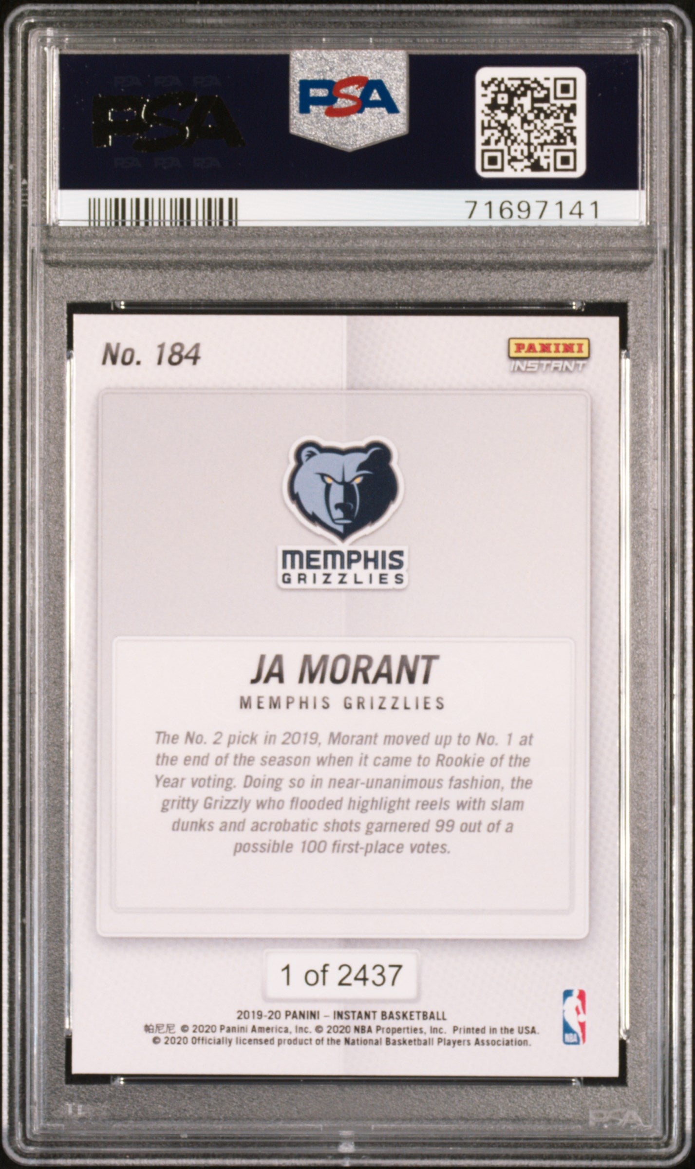 2019 Panini Instant #184 Ja Morant PSA 10