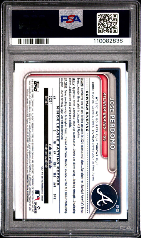 2024 Bowman Chrome Prospects #BCP220 Jose Perdomo Prospects-Orange Ref PSA 9