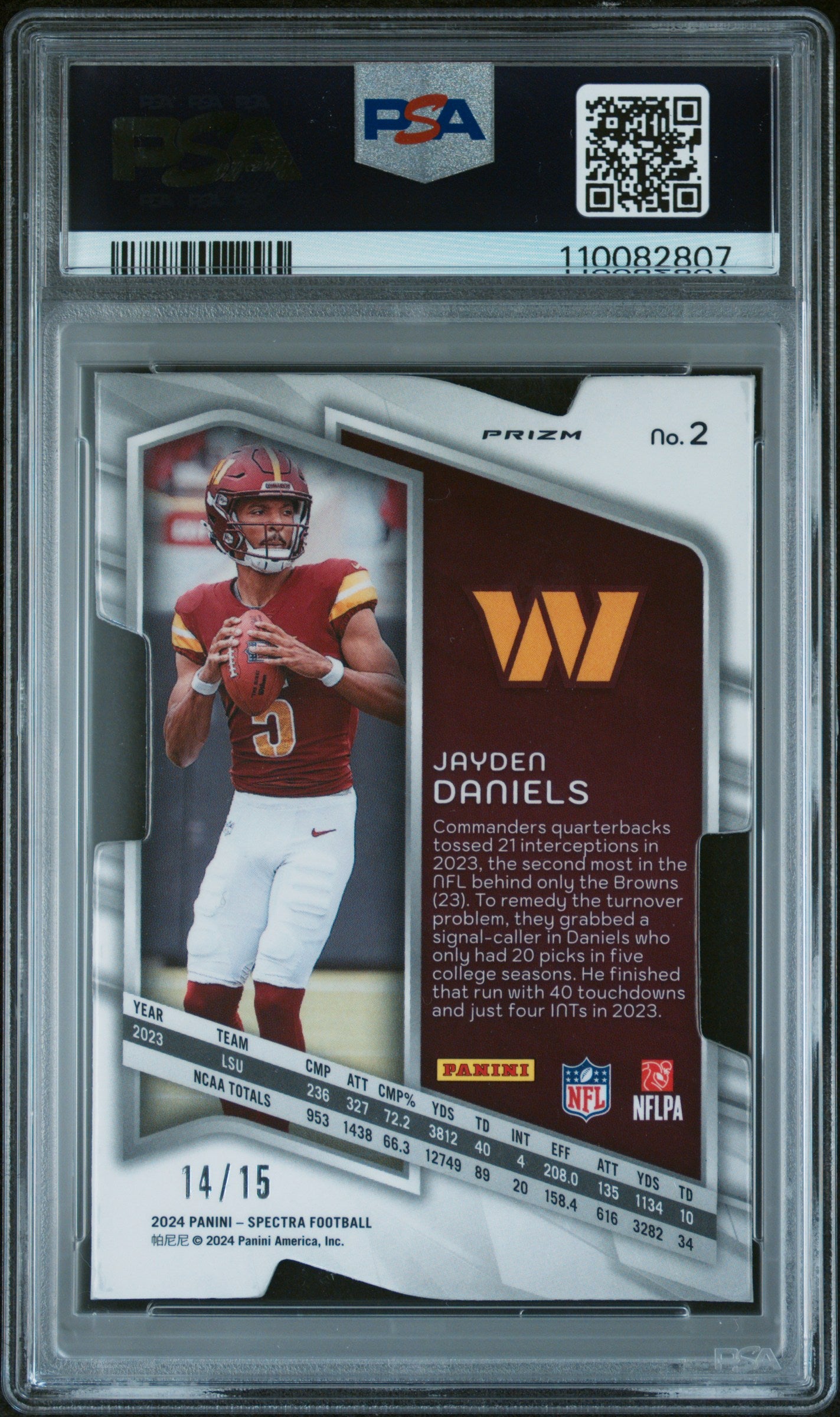 2024 Panini Spectra #2 Jayden Daniels Neon Orange Die-Cut PSA 9