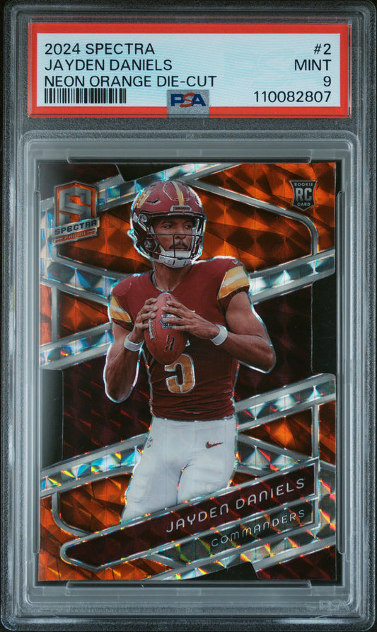 2024 Panini Spectra #2 Jayden Daniels Neon Orange Die-Cut PSA 9