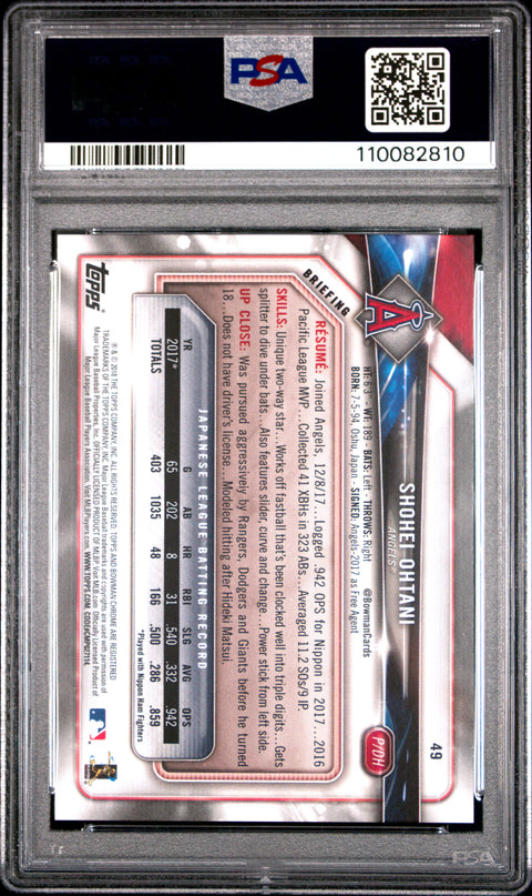 2018 Bowman #49 Shohei Ohtani PSA 9