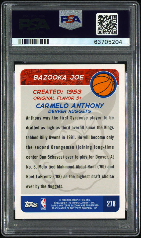 2003 Bazooka #278 Carmelo Anthony PSA 9