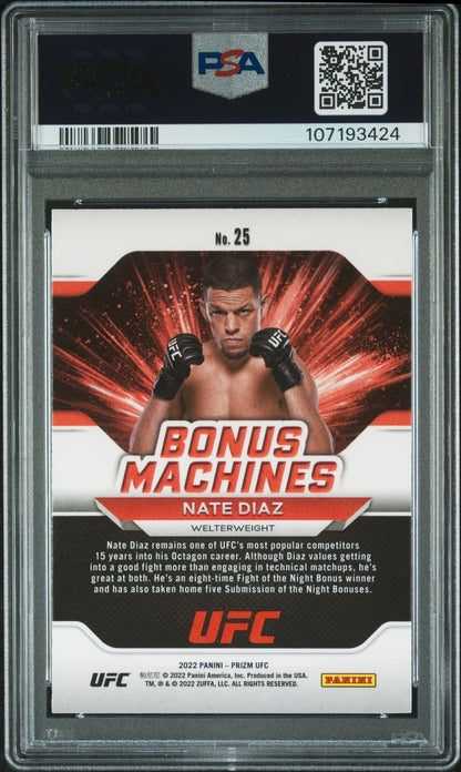 2022 Panini Prizm Ufc Bonus Machines #25 Nate Diaz Bonus Machines PSA 10