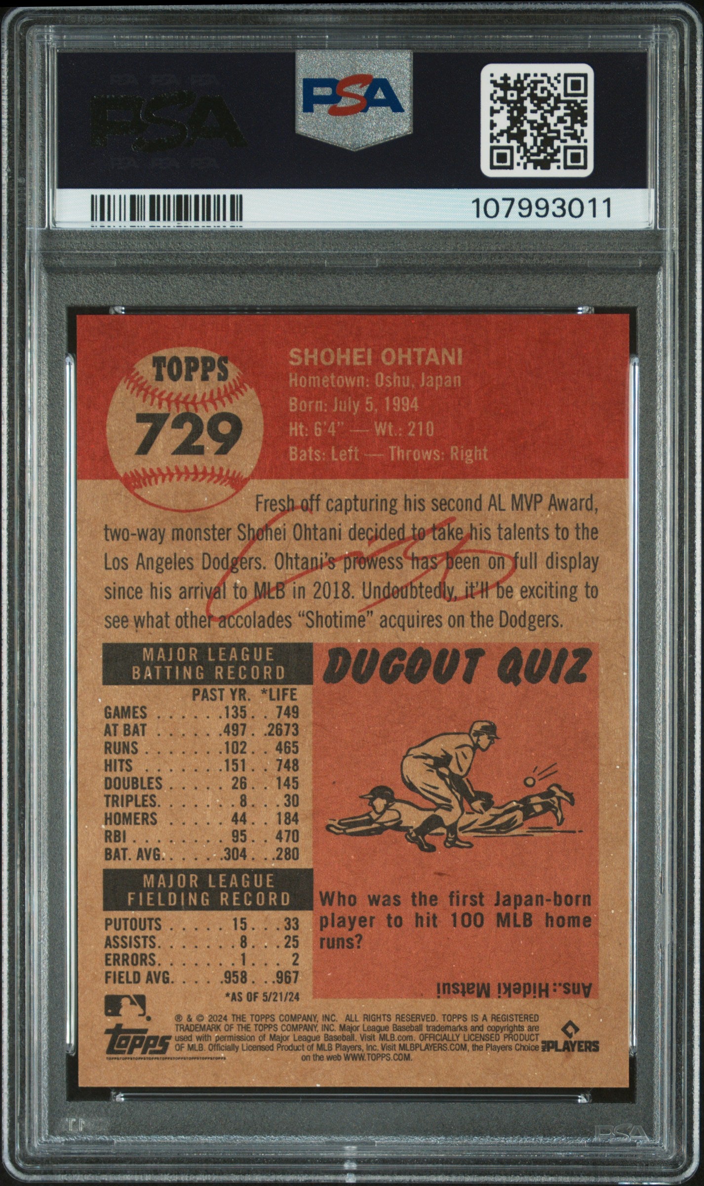 2024 Topps Living #729 Shohei Ohtani PSA 9