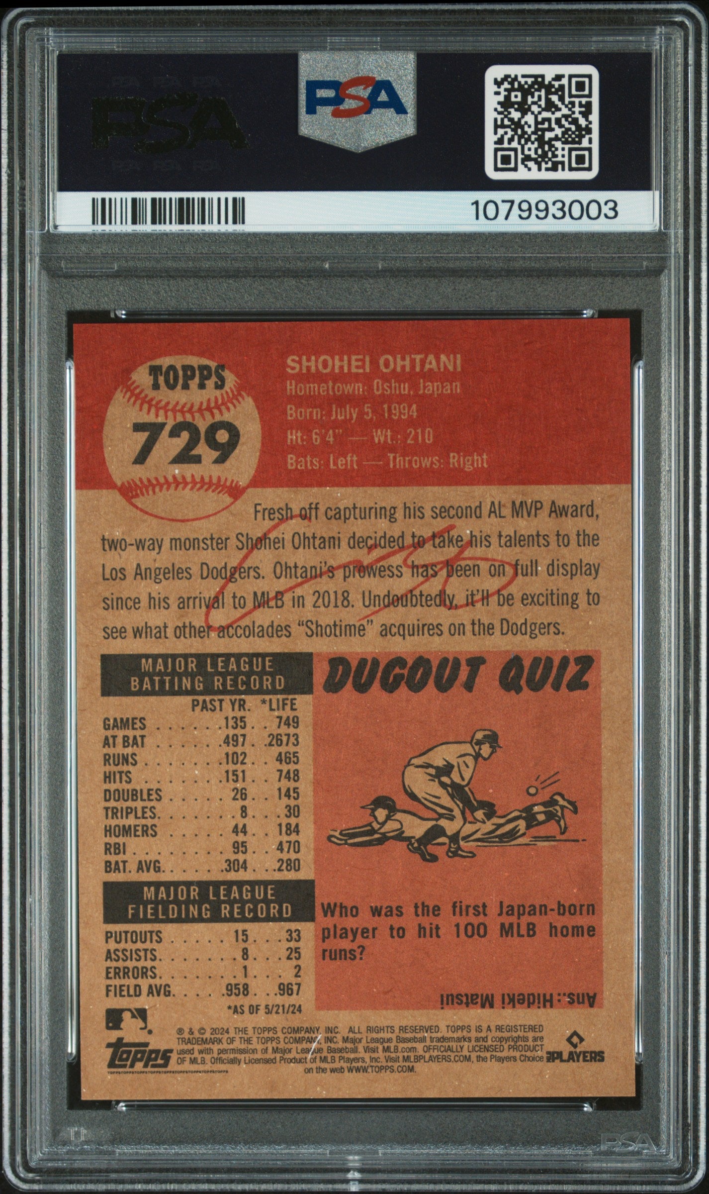 2024 Topps Living #729 Shohei Ohtani PSA 9