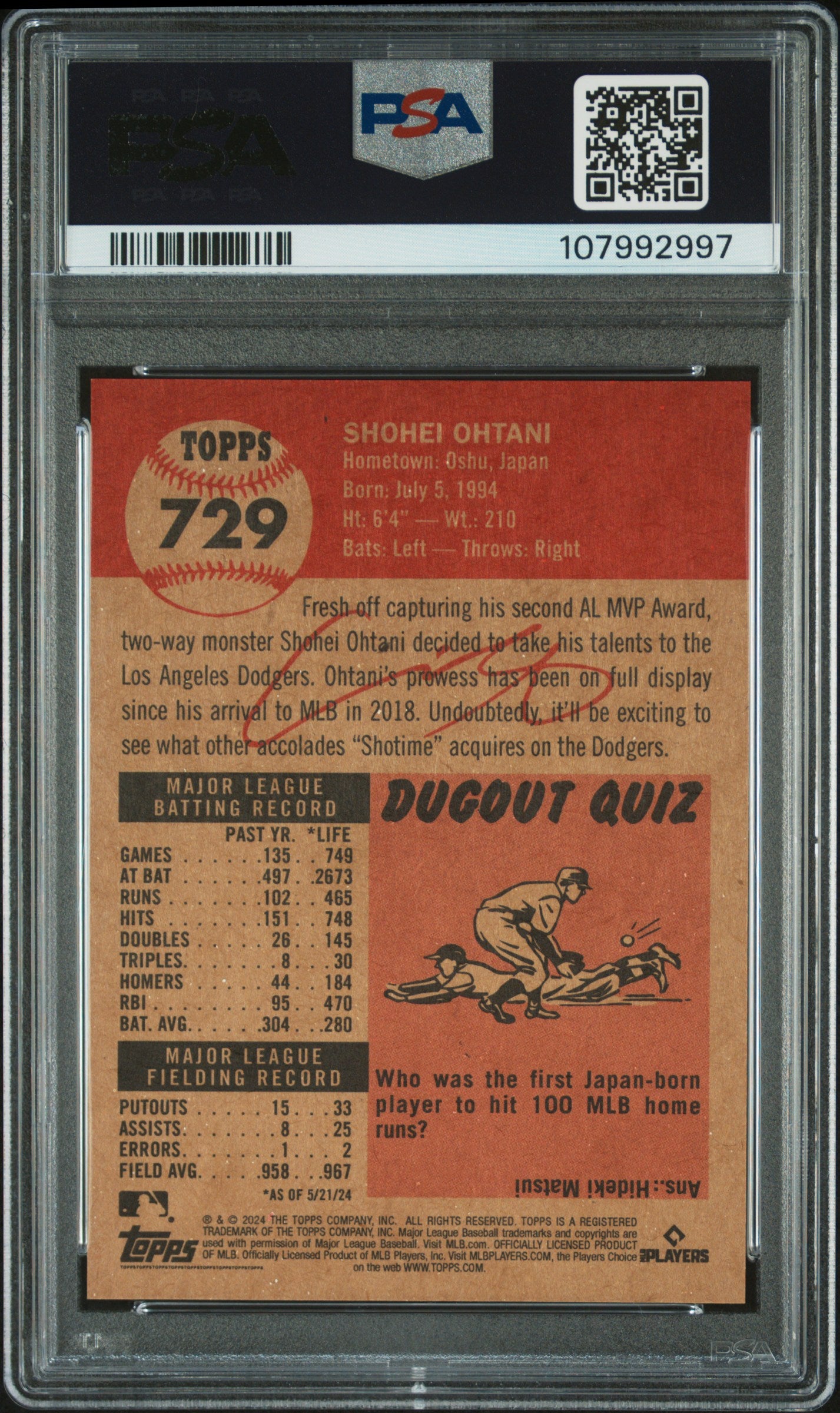 2024 Topps Living #729 Shohei Ohtani PSA 9