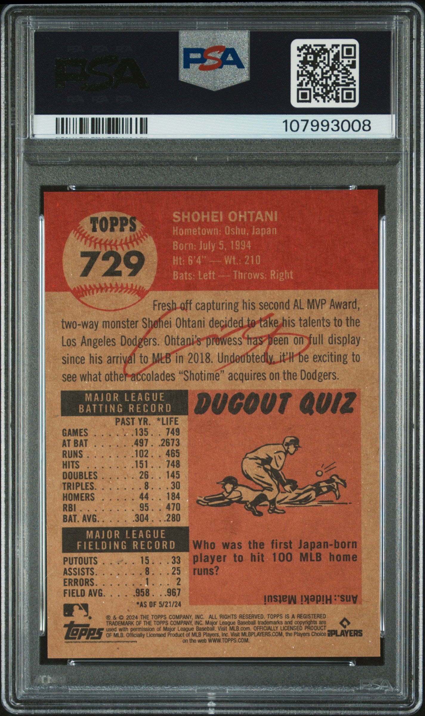 2024 Topps Living #729 Shohei Ohtani PSA 9
