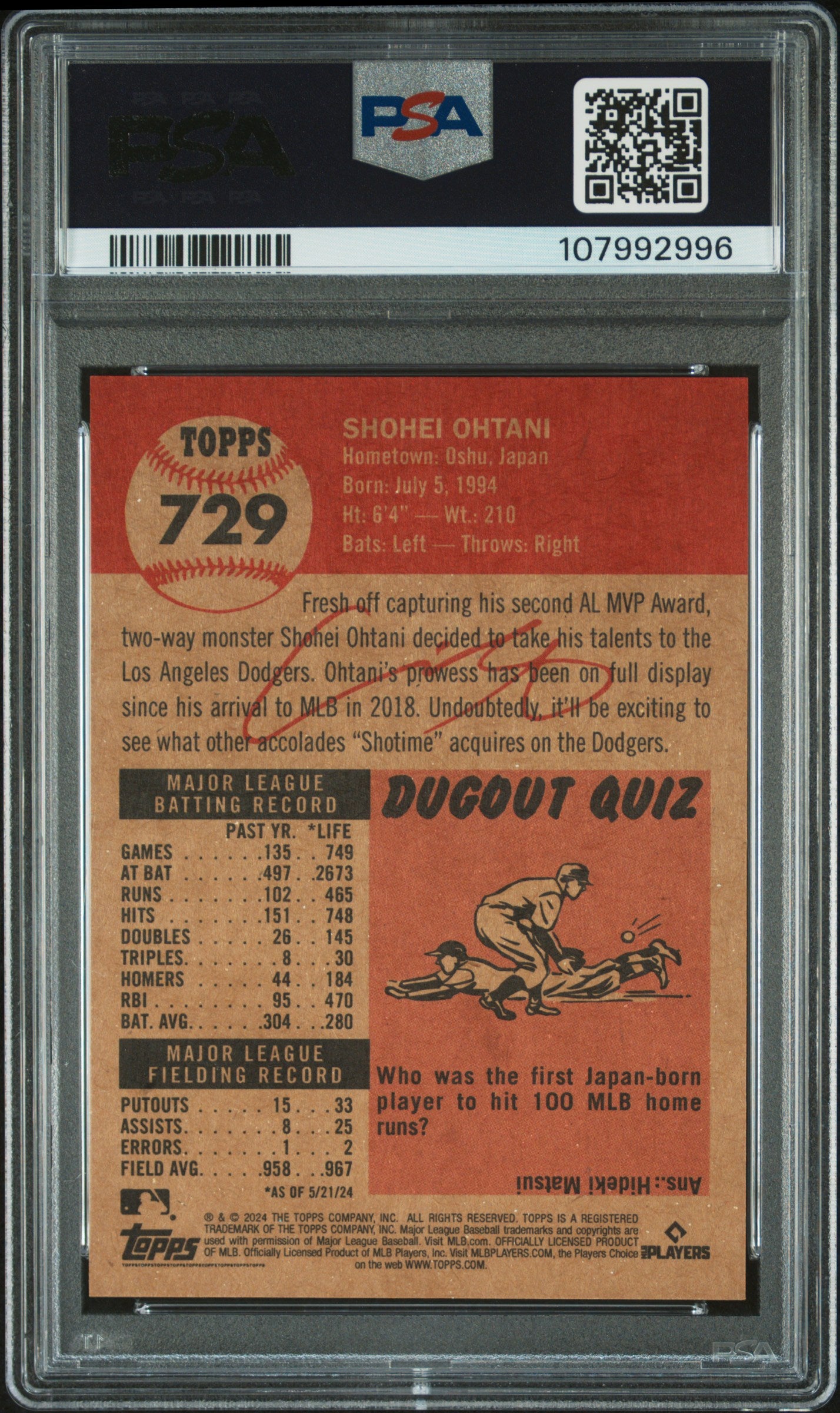 2024 Topps Living #729 Shohei Ohtani PSA 9