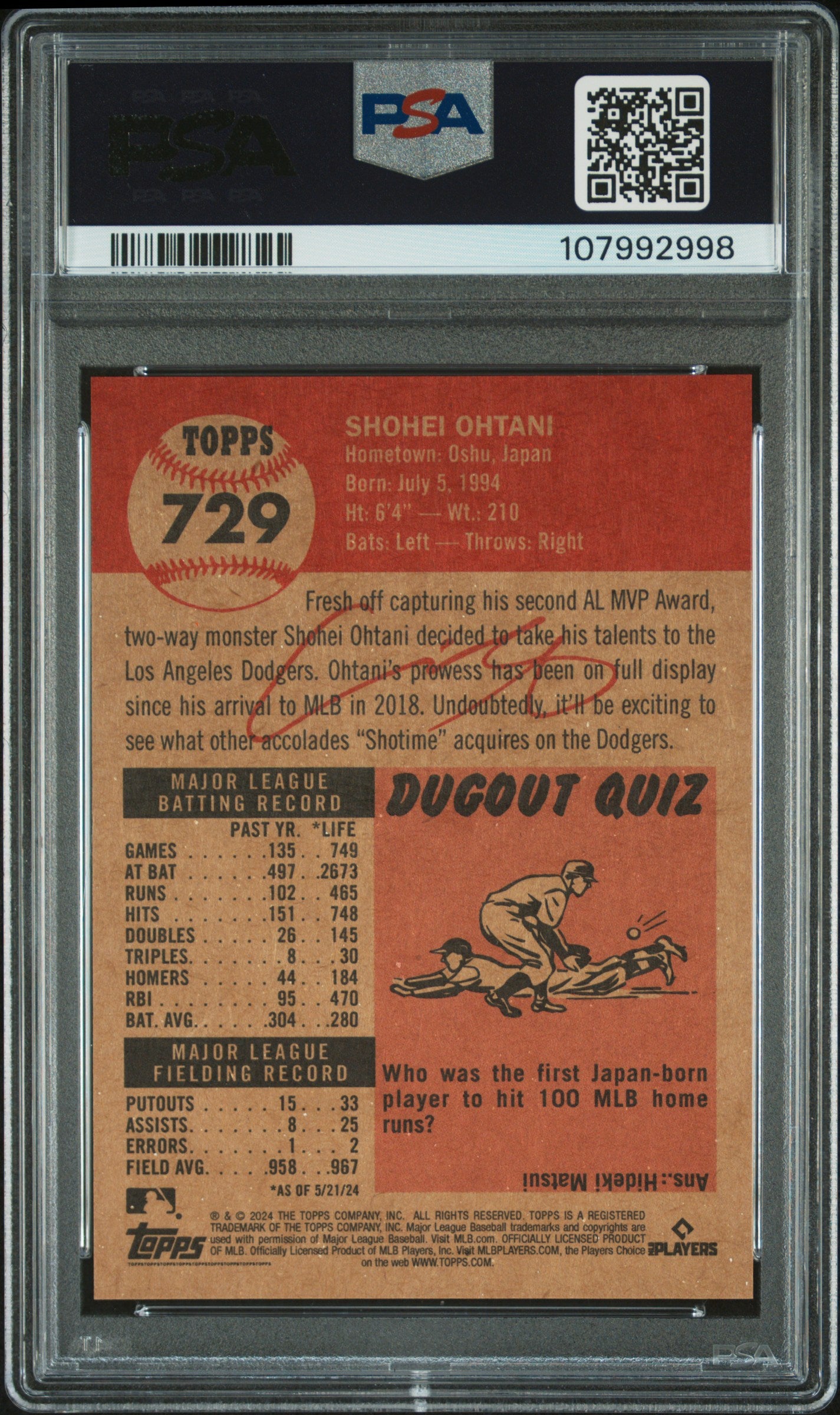 2024 Topps Living #729 Shohei Ohtani PSA 10