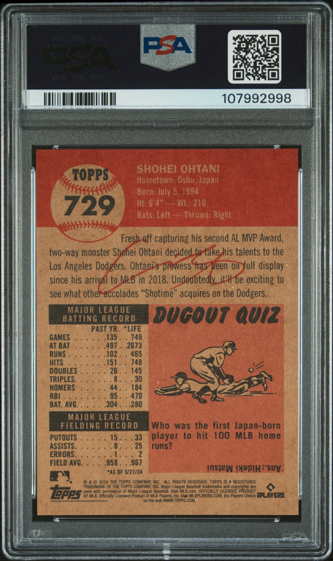 2024 Topps Living #729 Shohei Ohtani PSA 10