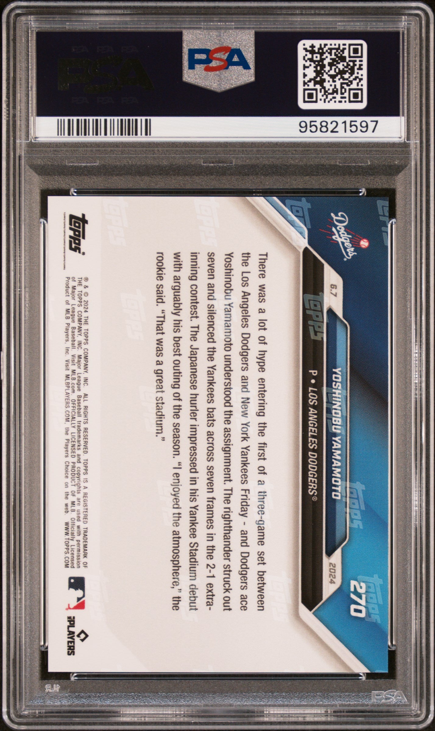 2024 Topps Now #270 Yoshinobu Yamamoto PSA 10
