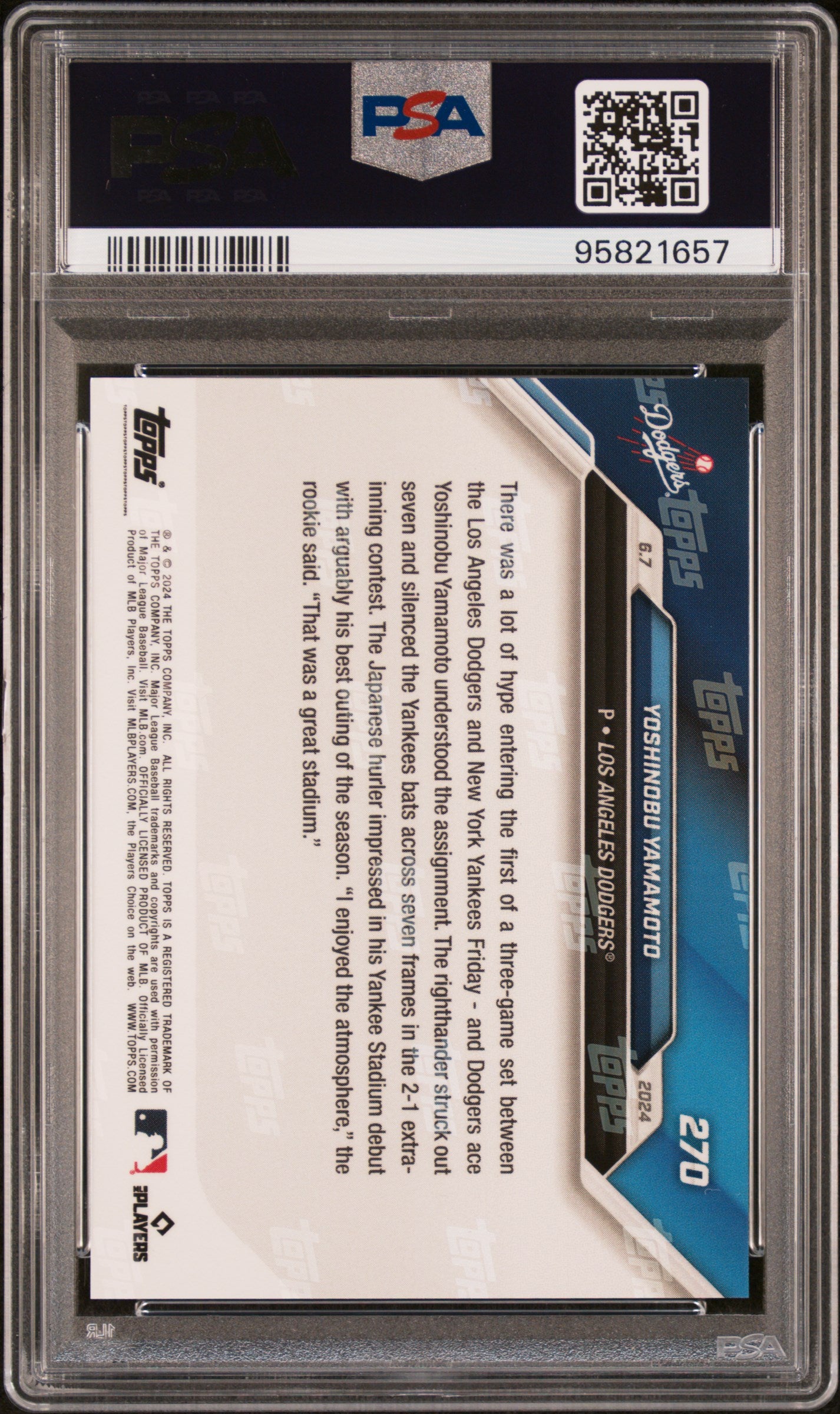 2024 Topps Now #270 Yoshinobu Yamamoto PSA 9