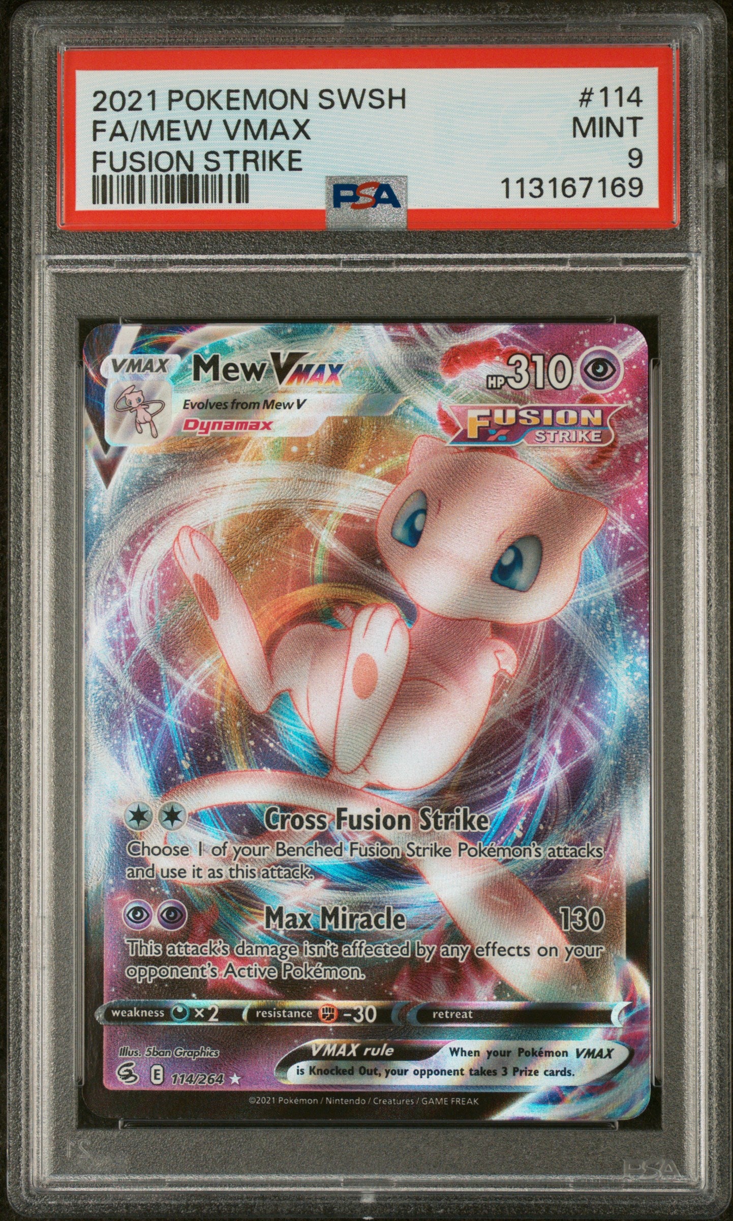 2021 Pokemon Sword & Shield Fusion Strike Fa/Mew Vmax #114 PSA 9