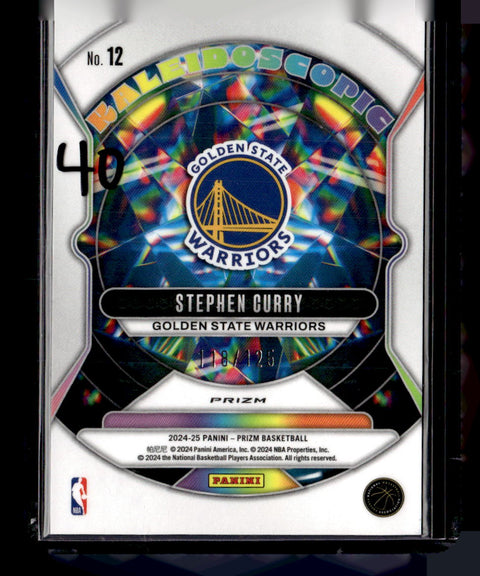 2024-25 Panini Prizm #12 Stephen Curry Kaleidoscopic Blue Cracked Ice /125