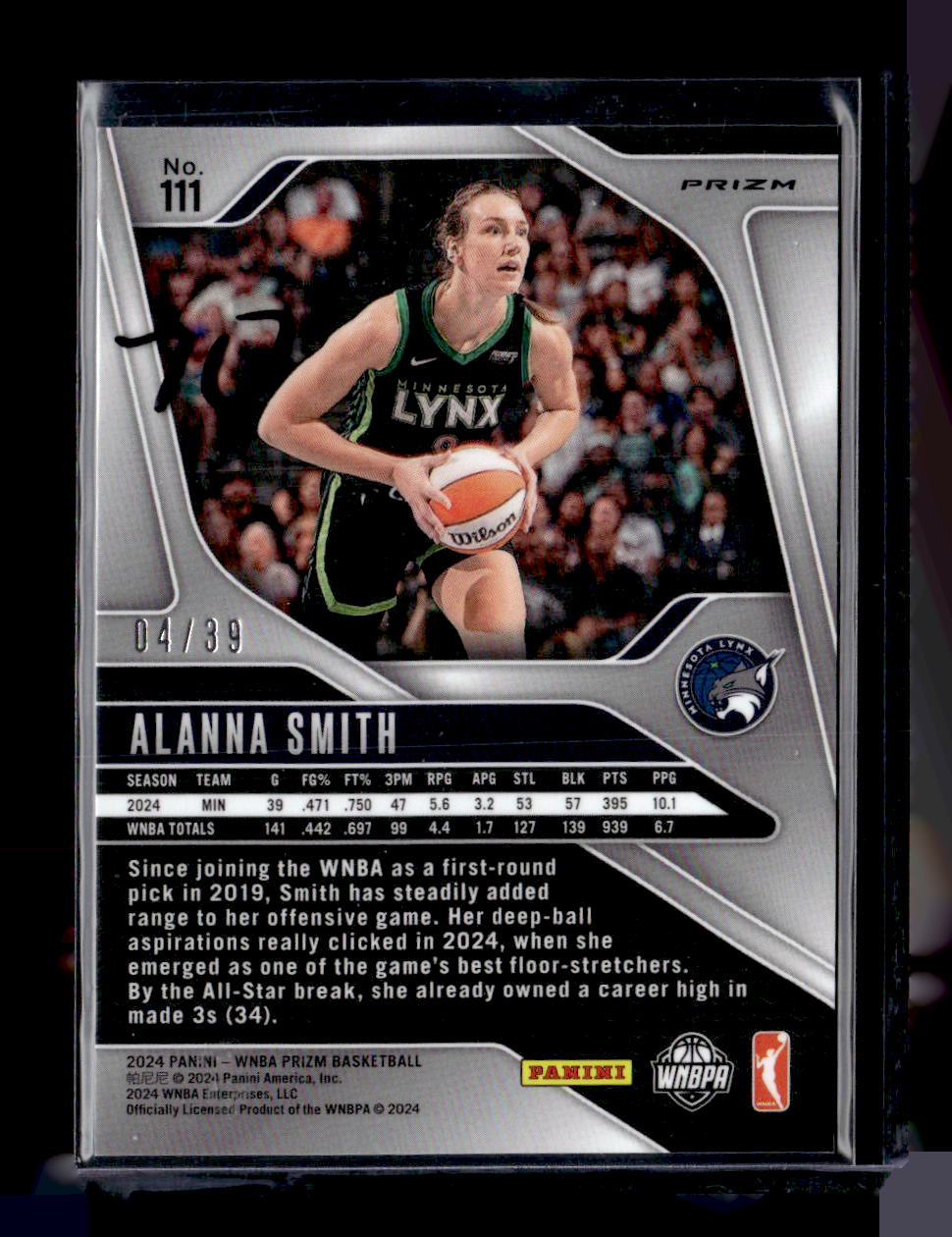 2024 Panini Prizm WNBA #111 Alanna Smith Black Velocity /39