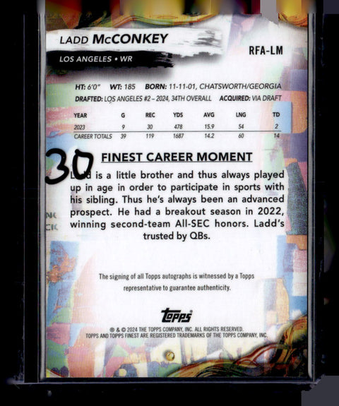2024 Topps Finest RFA-LM Ladd McConkey Certified Autograph