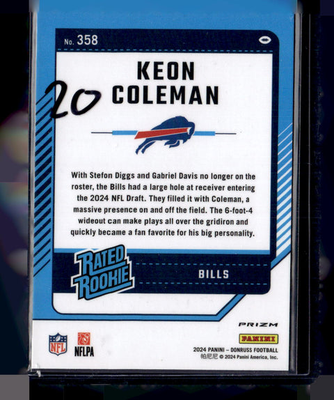 2024 Donruss #358 Keon Coleman Optic Rated Rookies Preview Red Pandora
