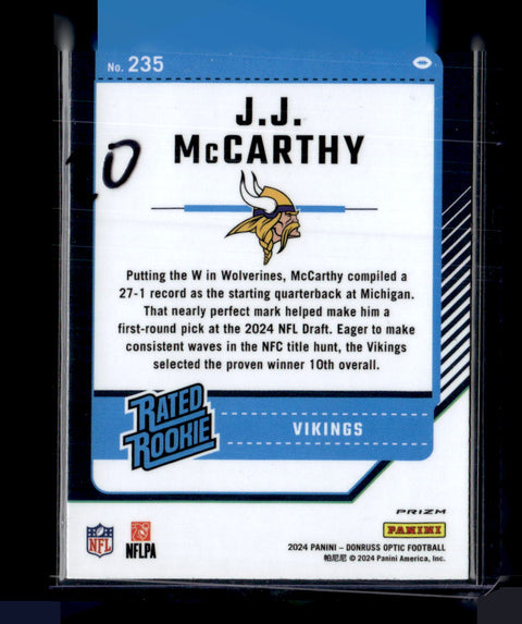 2024 Donruss Optic #235 J.J. McCarthy Pink