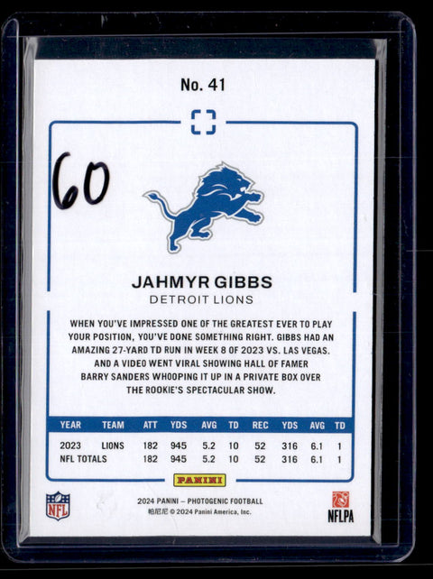 2024 Photogenic #41 Jahmyr Gibbs /25
