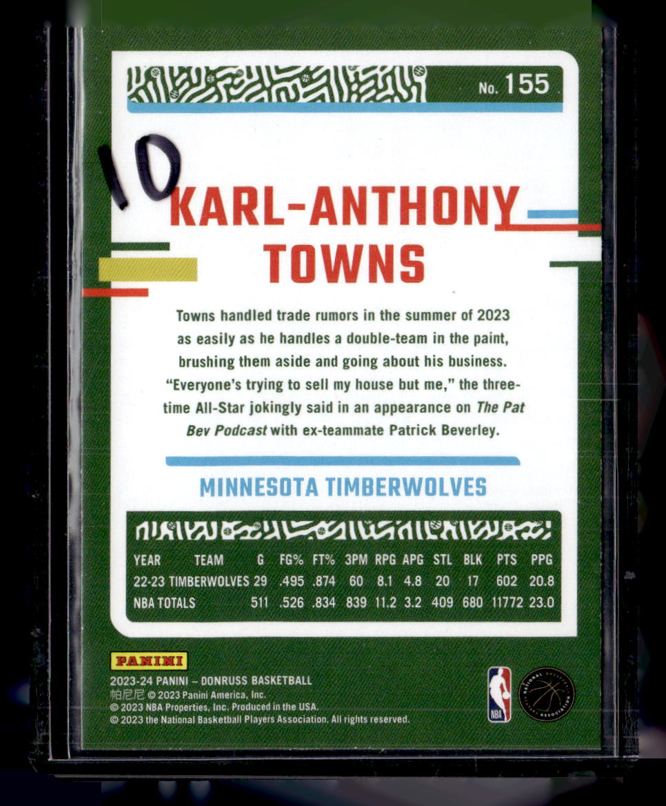 2023-24 Donruss #155 Karl-Anthony Towns Yellow Laser
