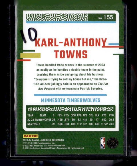 2023-24 Donruss #155 Karl-Anthony Towns Yellow Laser
