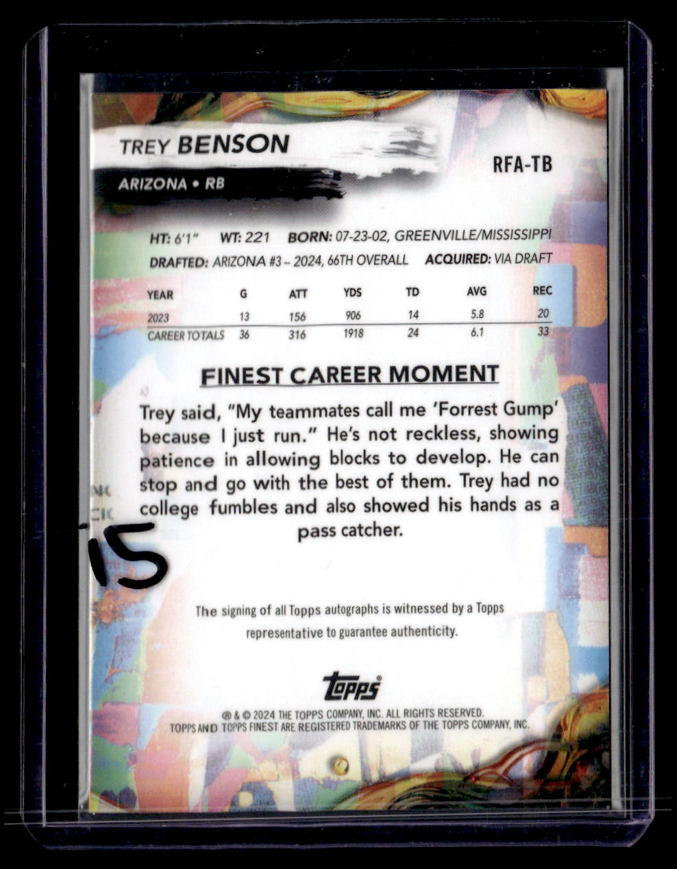 2024 Topps Finest RFA-TB Trey Benson Autograph /50