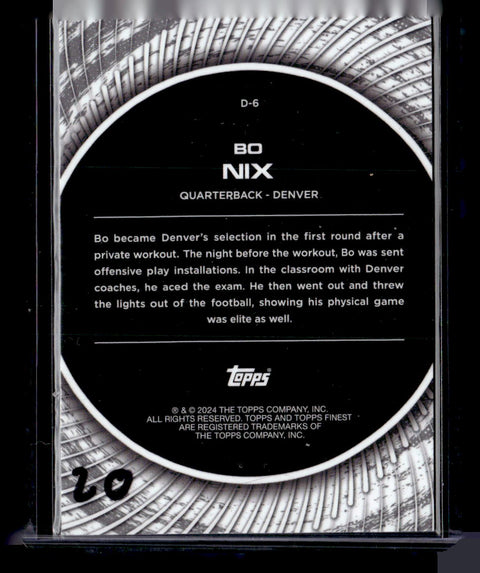 2024 Topps Finest D-6 Bo Nix Purple Finest Debuts /125