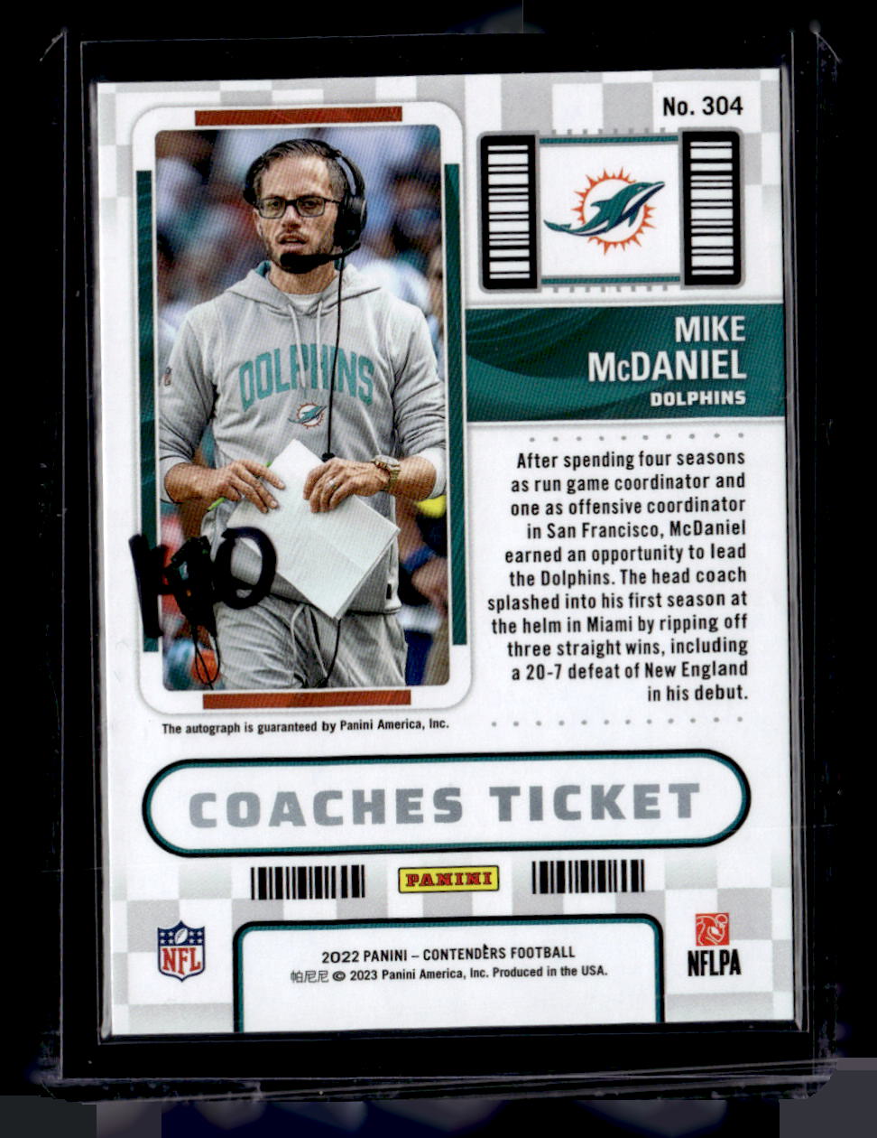 2022 Panini Contenders #304 Mike McDaniel Coaches Ticket Autograph /99
