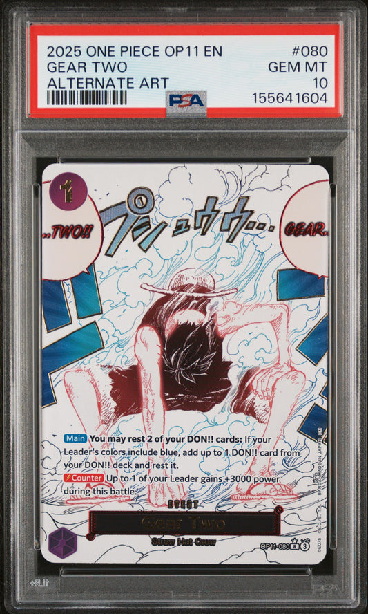 2025 ONE PIECE OP11-A FIST OF DIVINE SPEED GEAR TWO #080 ALTERNATE ART PSA 10