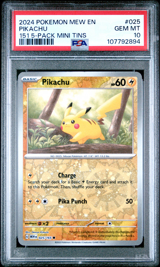 2024 Pokemon Mew En-151 Pikachu #025 PSA 10