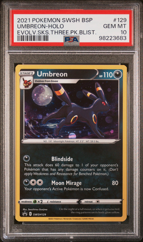 2021 Pokemon Swsh Black Star Promo Umbreon-Holo #129 PSA 10
