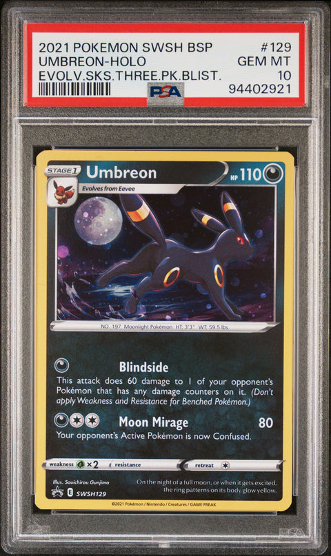 2021 Pokemon Swsh Black Star Promo Umbreon-Holo #129 PSA 10