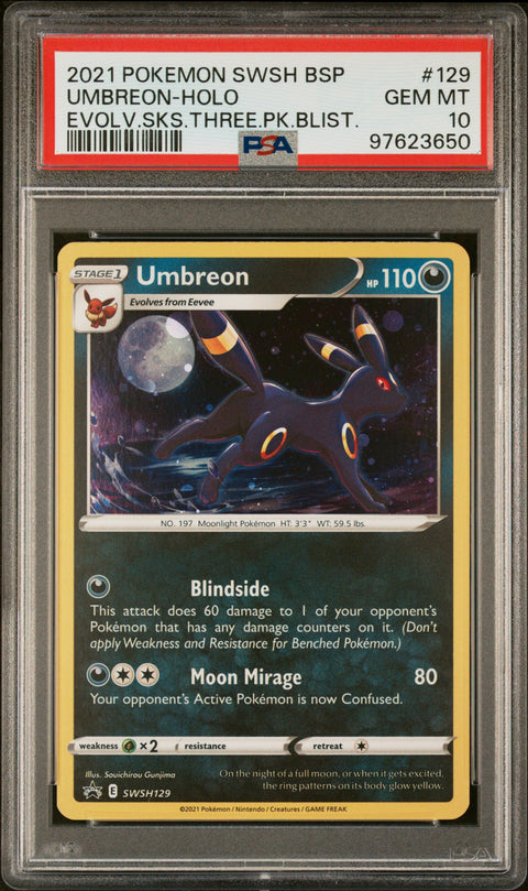 2021 Pokemon Swsh Black Star Promo Umbreon-Holo #129 PSA 10