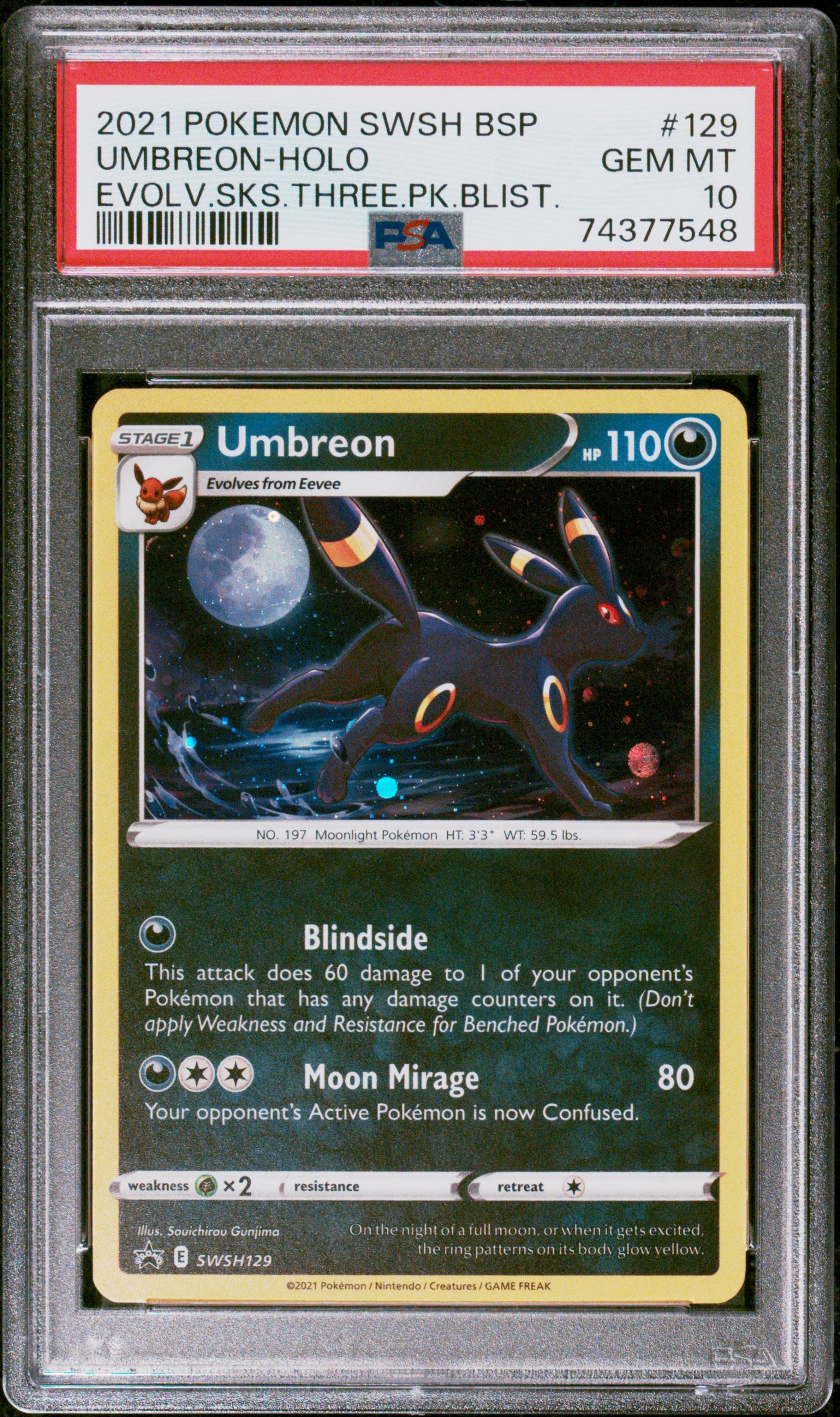 2021 Pokemon Swsh Black Star Promo Umbreon-Holo #129 PSA 10