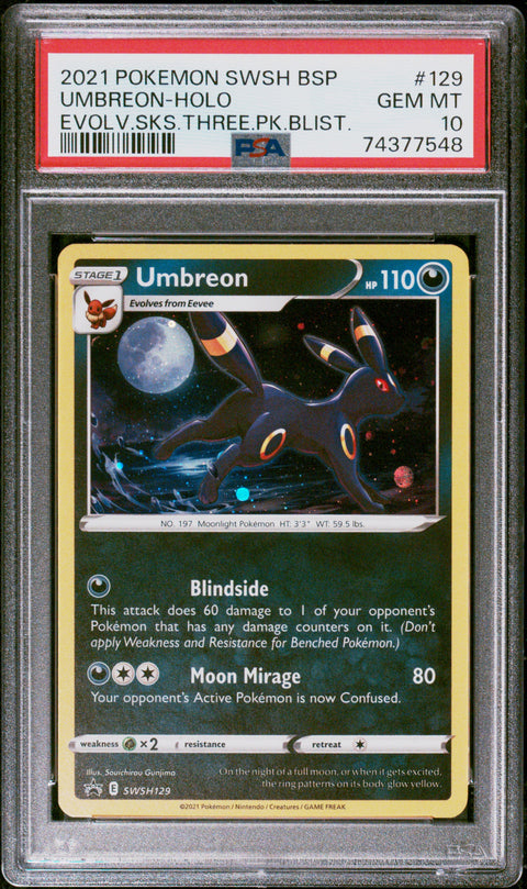 2021 Pokemon Swsh Black Star Promo Umbreon-Holo #129 PSA 10