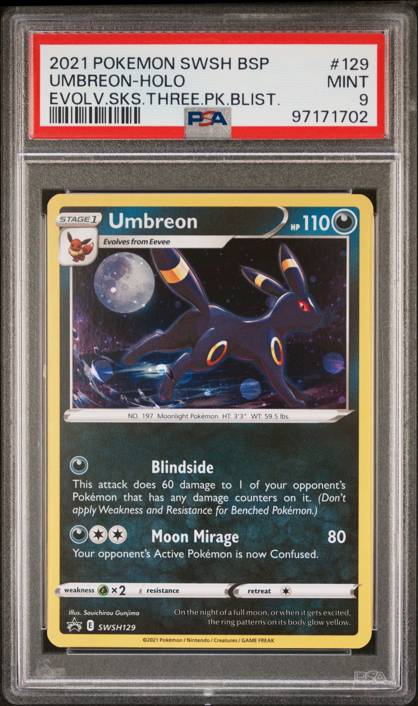 2021 Pokemon Swsh Black Star Promo Umbreon-Holo #129 PSA 9