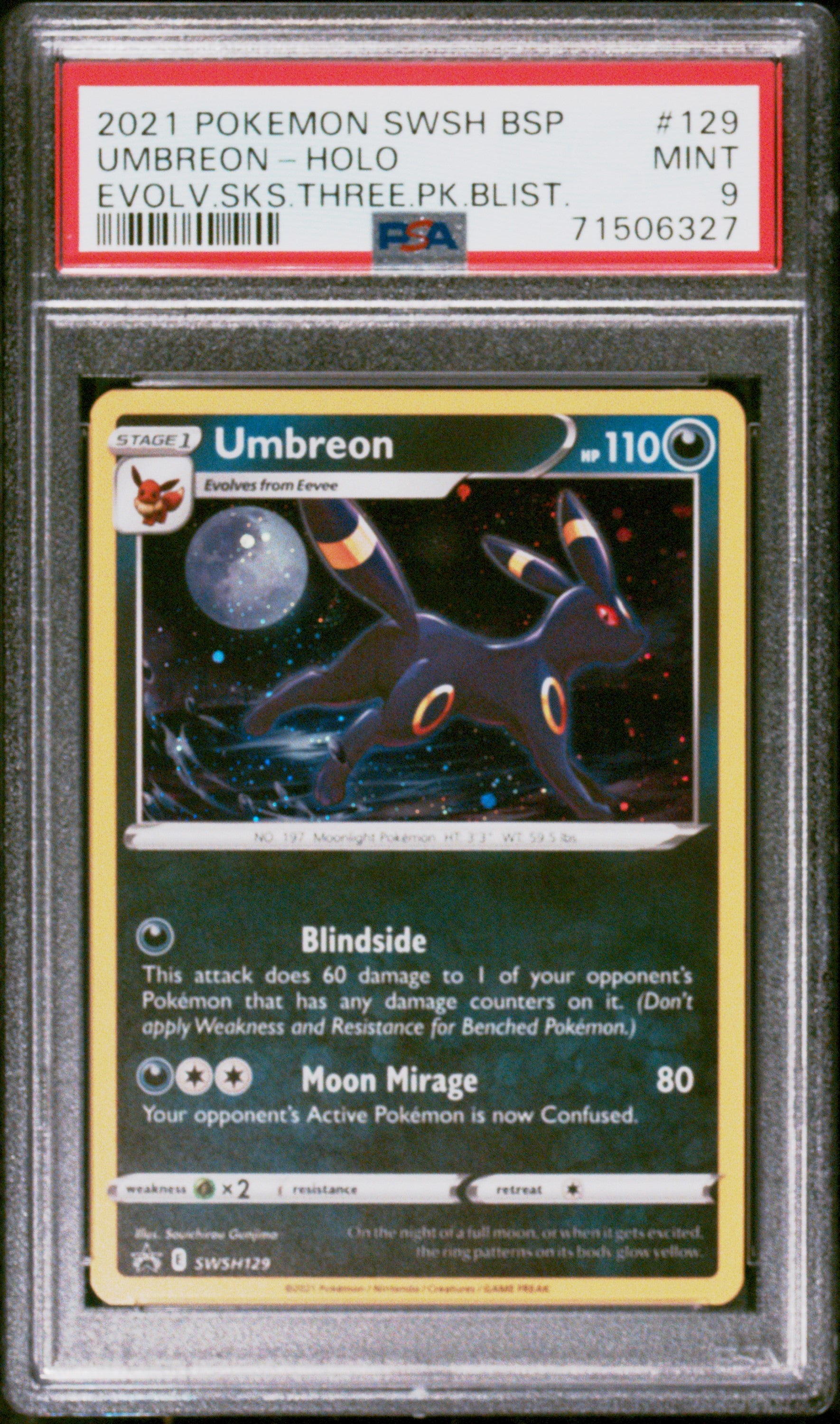 2021 Pokemon Swsh Black Star Promo Umbreon-Holo #129 PSA 9