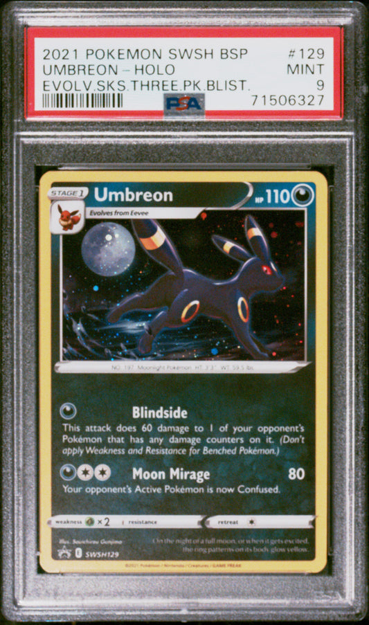 2021 Pokemon Swsh Black Star Promo Umbreon-Holo #129 PSA 9