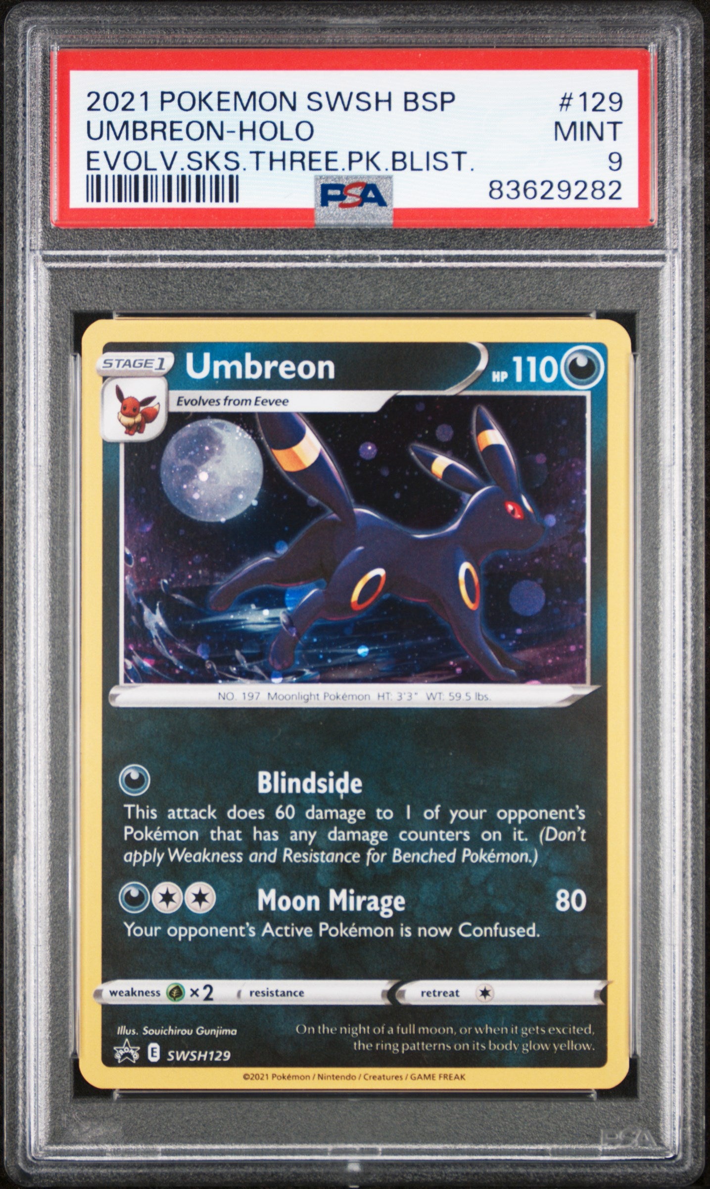 2021 Pokemon Swsh Black Star Promo Umbreon-Holo #129 PSA 9