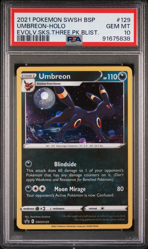 2021 Pokemon Swsh Black Star Promo Umbreon-Holo #129 PSA 10